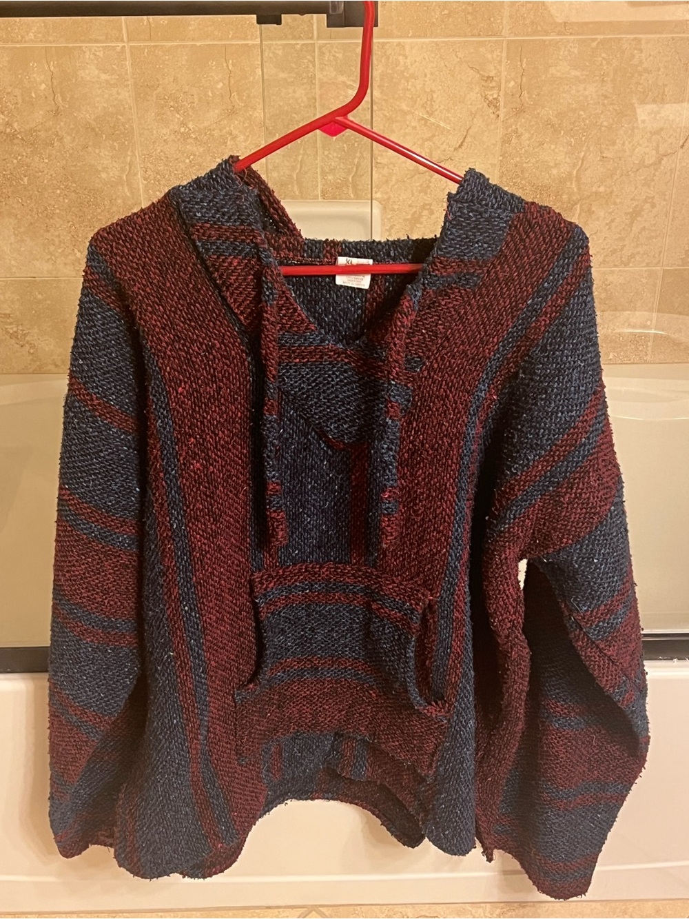 Striped Hooded Baja Sweater - Blue & Burgundy